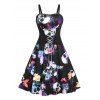 Plus Size Butterfly Skull Print Lace Up Halloween Dress - BLACK L