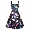 Plus Size Butterfly Skull Print Lace Up Halloween Dress - BLACK L
