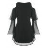 Plus Size Open Shoulder Layered Bell Sleeve High Low Top - BLACK L