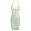 Robe Moulante à Carreaux à Col Halter de Grande Taille - Vert clair 3XL