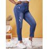 Plus Size High Waist Faded Ripped Skinny Jeans - DEEP BLUE 5X