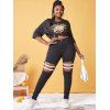 Jean Découpé Clouté à Bretelle de Grande Taille - Noir 5XL