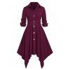 Robe Mouchoir Boutonnée à Manches Roulées de Grande Taille - Rouge foncé 1X