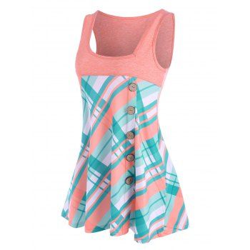 

Plaid Mock Button Asymmetric Neck Tank Top, Light pink