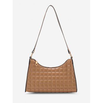 

Solid Color Square-Quilted Shoulder Bag, Light khaki