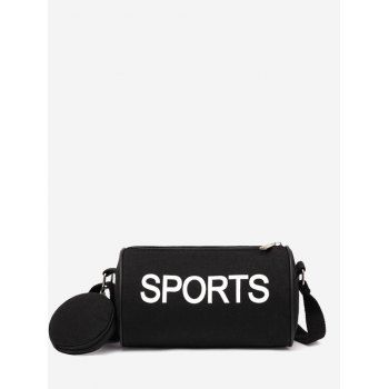 

Cylinder-Shaped Letter Print Shoulder Bag With Pouch, Black