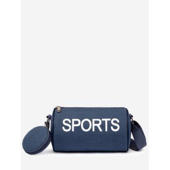 

Cylinder-Shaped Letter Print Shoulder Bag With Pouch, Blue