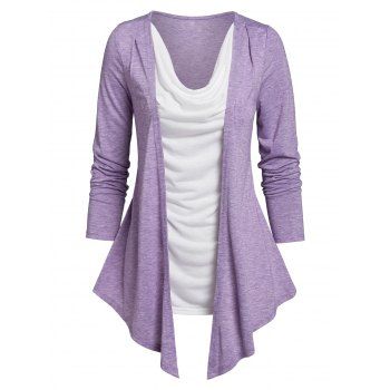 

Contrast Heathered Faux Twinset T-shirt, Light purple