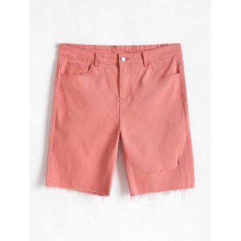 

Plus Size Ripped Colored Denim Shorts, Light orange