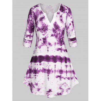 

Plus Size Tie Dye V Notch Roll Up Sleeve Tee, Purple