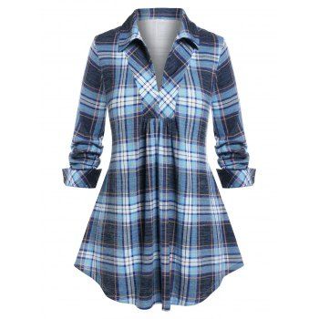 

Plus Size Plaid Tunic Blouse, Blue