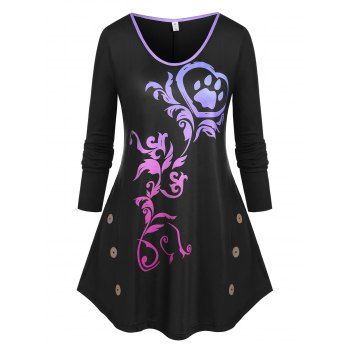 

Plus Size Ombre Print Binding Long Sleeve Tee, Black