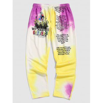 

Tie Dye Floral Slogan Print Pants, Sun yellow