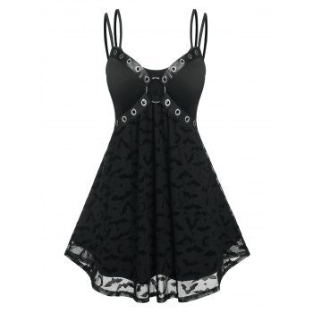 Bat Mesh Grommet Spaghetti Strap Dress