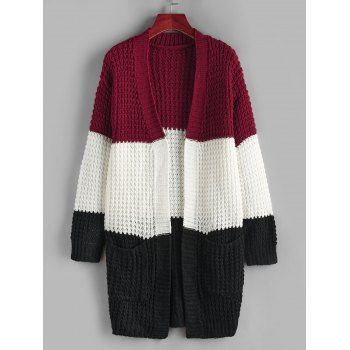 

Colorblock Longline Open Front Cardigan, Multicolor