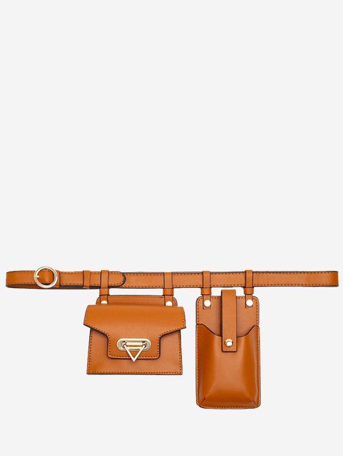 Mini Sac de Ceinture à Rabat pour Téléphone - Brun 