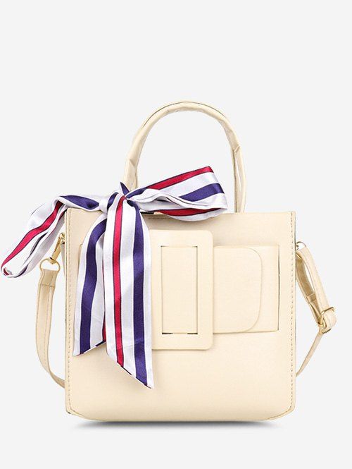 Sac à Bandoulière Embelli D'Echarpe Bouclé - Beige 