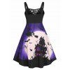 Plus Size Halloween Moon Bat Print Lattice Sleeveless Dress - BLACK 3X