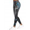3D Wing Rose Print High Waisted Jeggings - multicolor XXXL