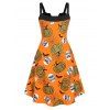 Plus Size Lace Up Pumpkin Print Halloween Dress - ORANGE 1X