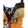 Plus Size Lace Up Pumpkin Print Halloween Dress - ORANGE 2X