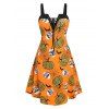 Plus Size Lace Up Pumpkin Print Halloween Dress - ORANGE 5X