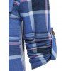 Plaid Pockets Roll Tab Sleeve Top - BLUE XXXL