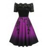 Robe Vintage en Couleur Ombrée à Epaule Dénudée de Grande Taille - Noir 4X