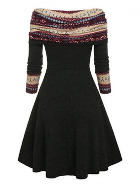 Fair Isle Print Lace-up Ribbed Sweater Dress 