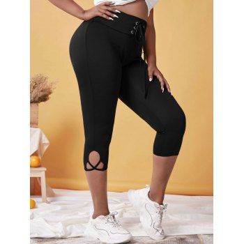 

Plus Size Lace Up Crisscross Cropped Leggings, Black