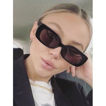 

Retro Rectangle Frame Slim Sunglasses, Black