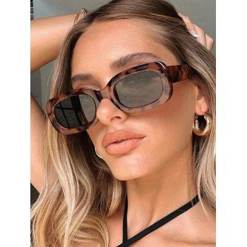 

Retro Rectangle Frame Slim Sunglasses, Leopard