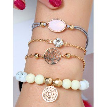 

4Pcs Hollow Tree Gemstone Beads Bracelet Set, Golden