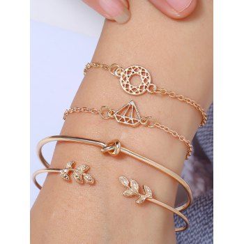 

4Pcs Knot Leaf Diamond Shape Bracelet Set, Golden