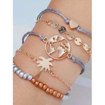 

5Pcs Hollow Map Coconut Tree Bracelet Set, Golden