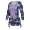 Vintage Striped Print O-ring Long Sleeves Cinched Faux Twinset T-shirt - LIGHT PURPLE XL
