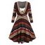 Robe Faux Deux Pièces à Motif Fair Isle - Rouge foncé XL