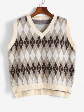 Plus Size Argyle High Low Slit Vest Sweater