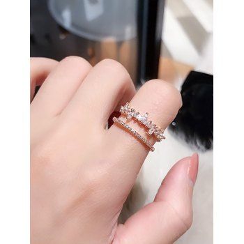

Double Layer Rhinestone Leaf Open Ring, Rose gold