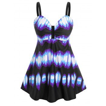 

Plus Size Tie Dye Empire Waist Tankini Swimwear, Purple