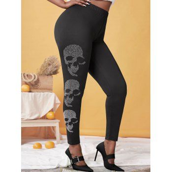

Plus Size Halloween Studded Skull Leggings, Black