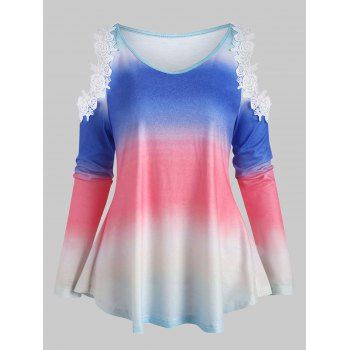 

Guipure Insert Ombre Cold Shoulder T Shirt, Multicolor