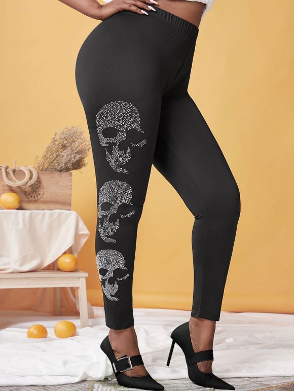 Legging à Crâne Halloween de Grande Taille - Noir 5X