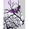 Plus Size Cold Shoulder Bat Tree Print Halloween Dress - PURPLE 4X