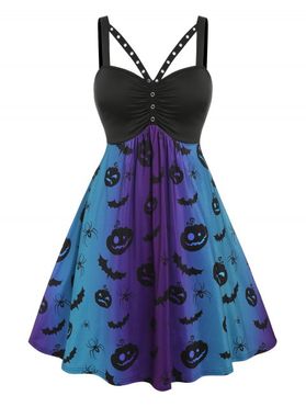 Plus Size Grommet Pumpkin Bat Print Dress