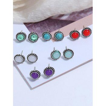 

6 Pair Round Stone Stud Earrings, Multicolor a