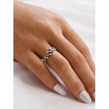 

Rhinestoned Leaves Branch Cuff Ring, Silver