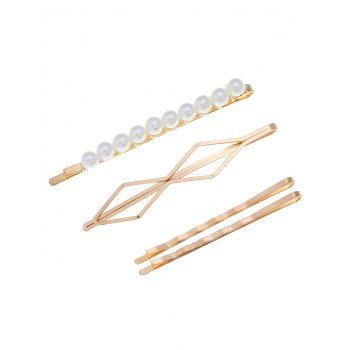 

4 Pcs Geometric Faux Pearl Hair Pins, Golden
