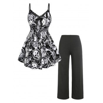 

Plus Size Halloween Skull Print Pajamas Set, Black