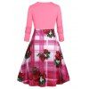 Plus Size Floral Print Plaid Empire Waist Dress - LIGHT PINK 3X